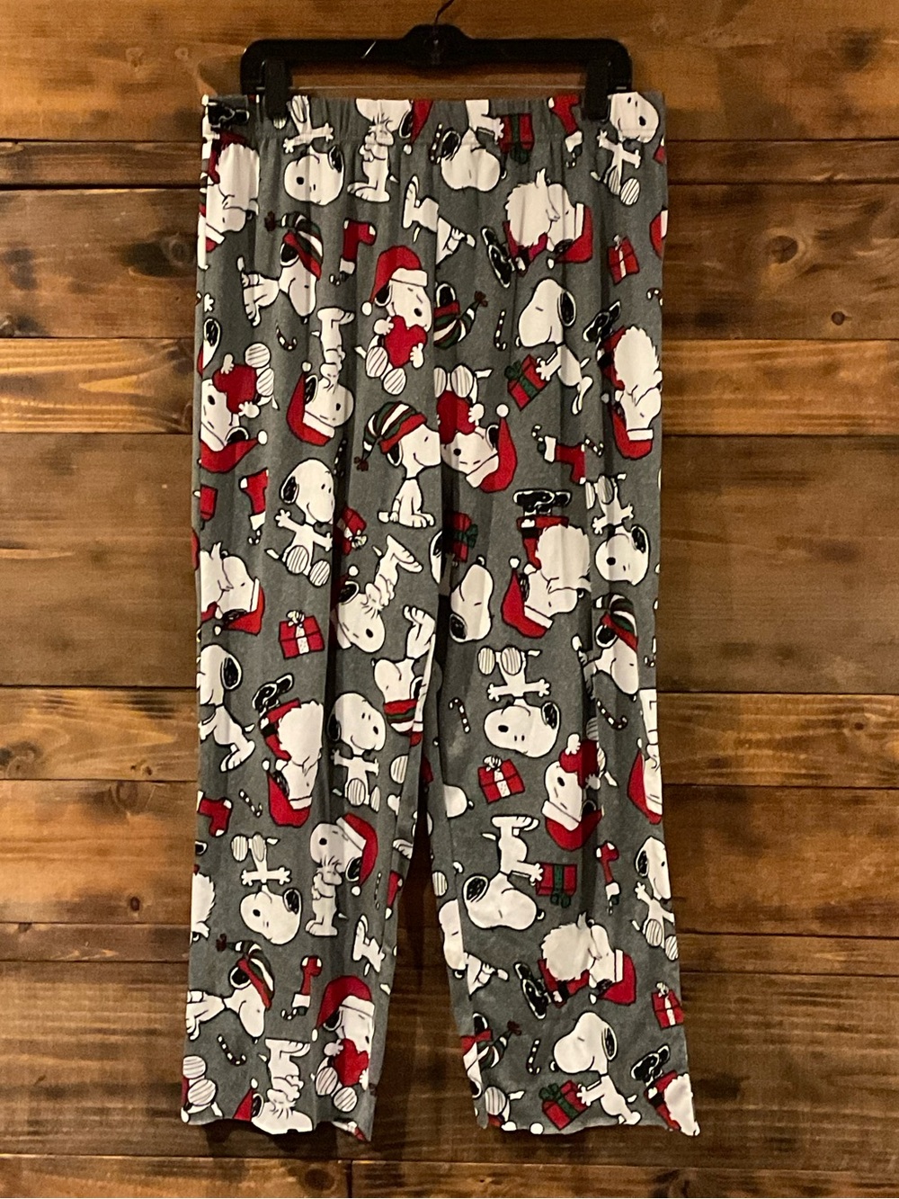 MUNKI MUNKI x PEANUTS Snoopy Gray/Red Holiday CHRISTMAS Pajama Pants LARGE